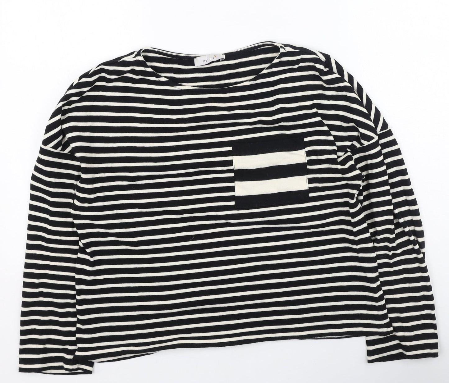 Marks and Spencer Womens Black Round Neck Striped Acrylic Pullover Jumper Size 10