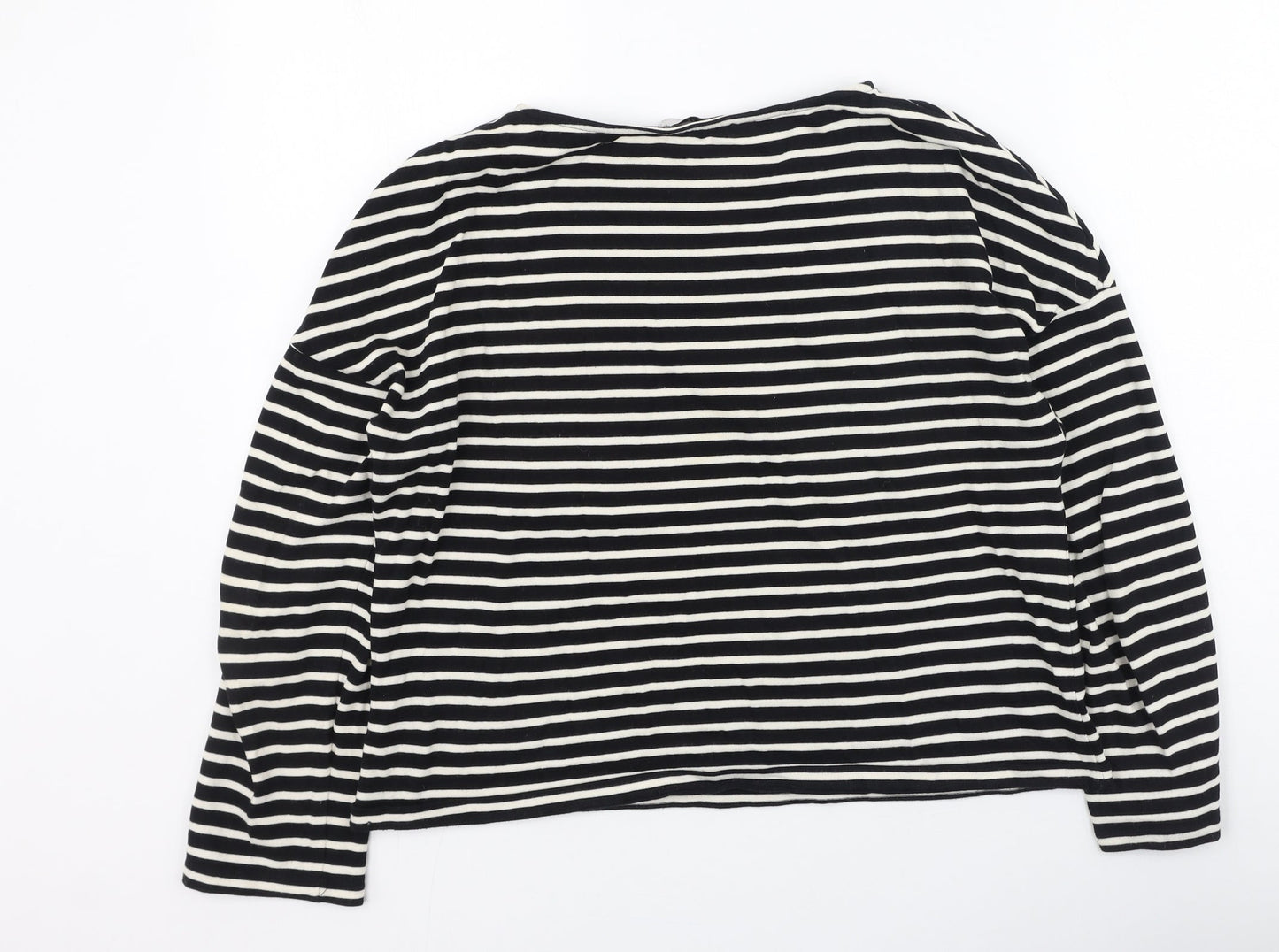 Marks and Spencer Womens Black Round Neck Striped Acrylic Pullover Jumper Size 10