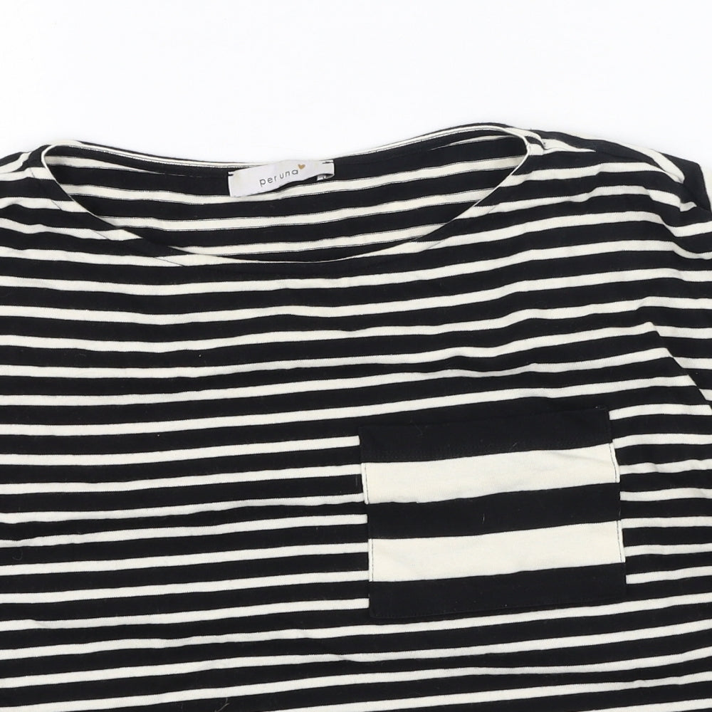 Marks and Spencer Womens Black Round Neck Striped Acrylic Pullover Jumper Size 10