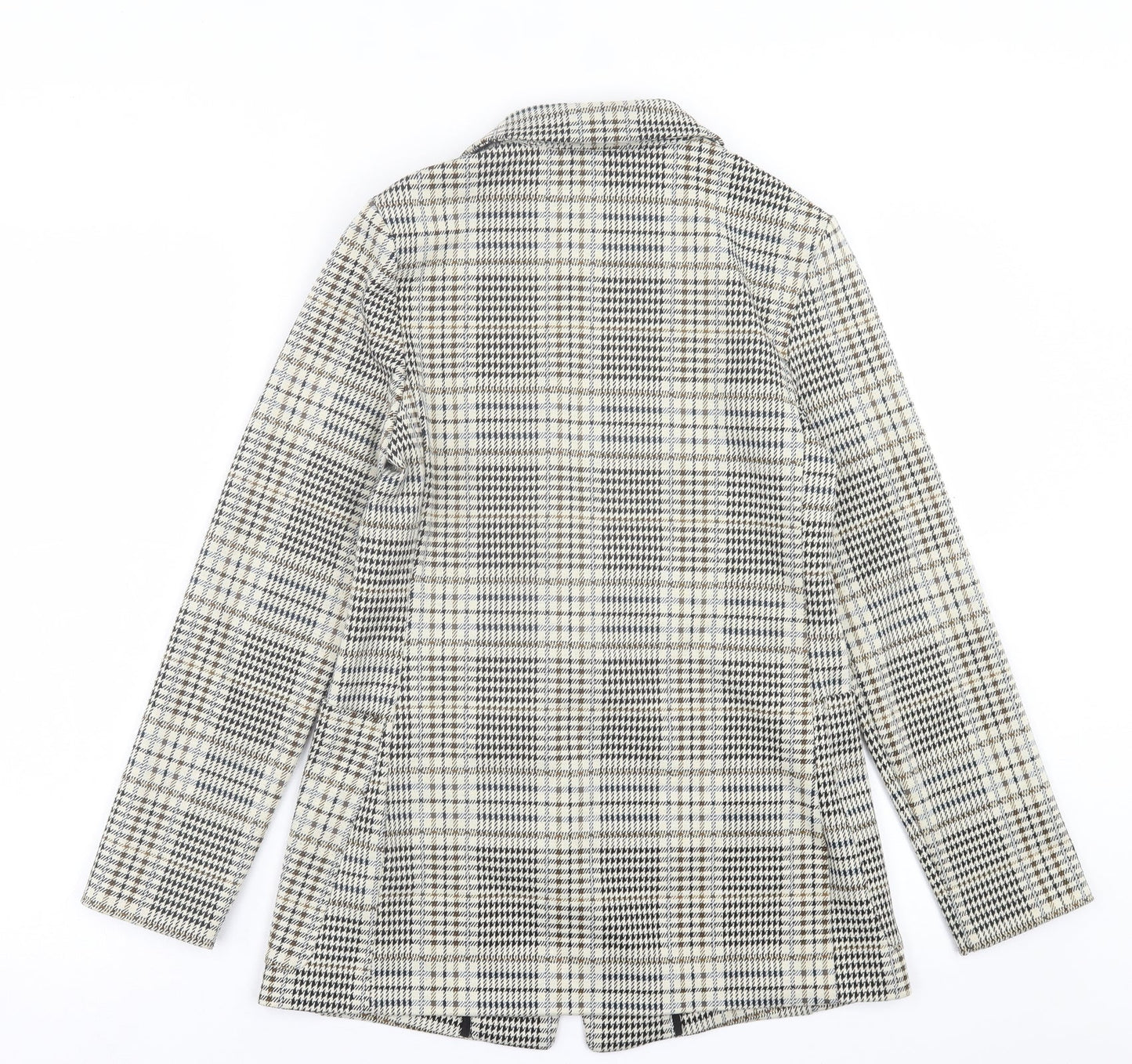 H&M Womens Beige Plaid  Jacket Blazer Size 4  Button