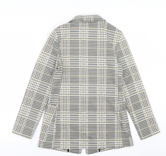 H&M Womens Beige Plaid  Jacket Blazer Size 4  Button