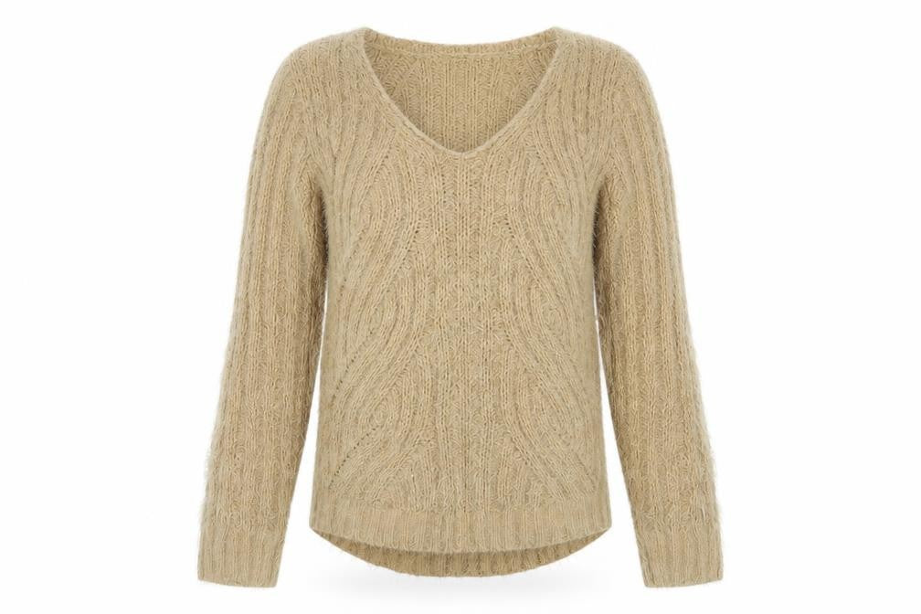 Marks and Spencer Womens Beige V-Neck  Polyester Pullover Jumper Size M