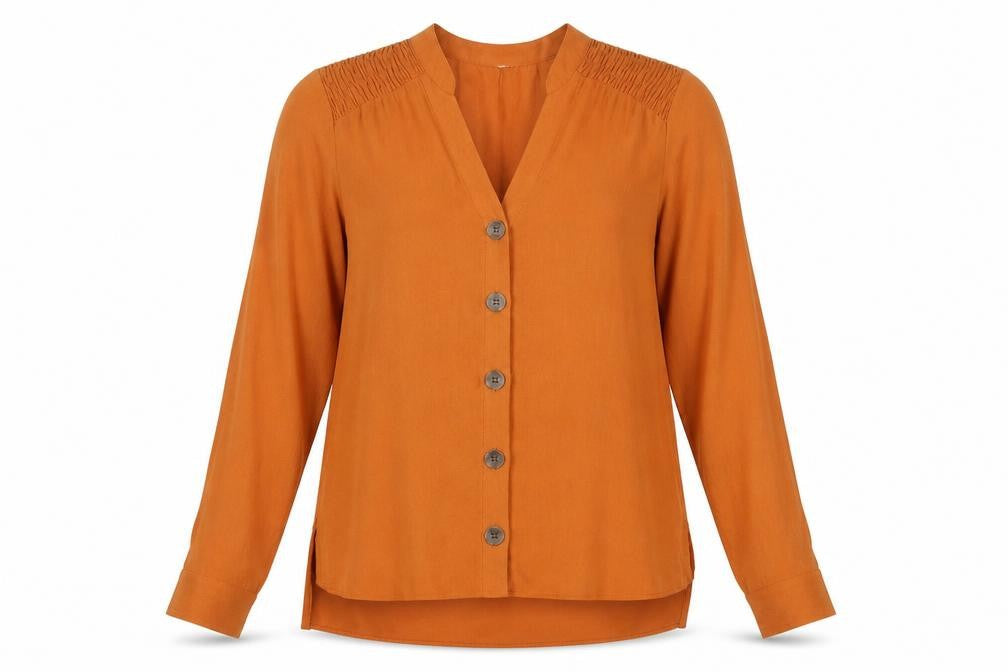 Papaya Womens Orange  Polyester Basic Button-Up Size 8 V-Neck