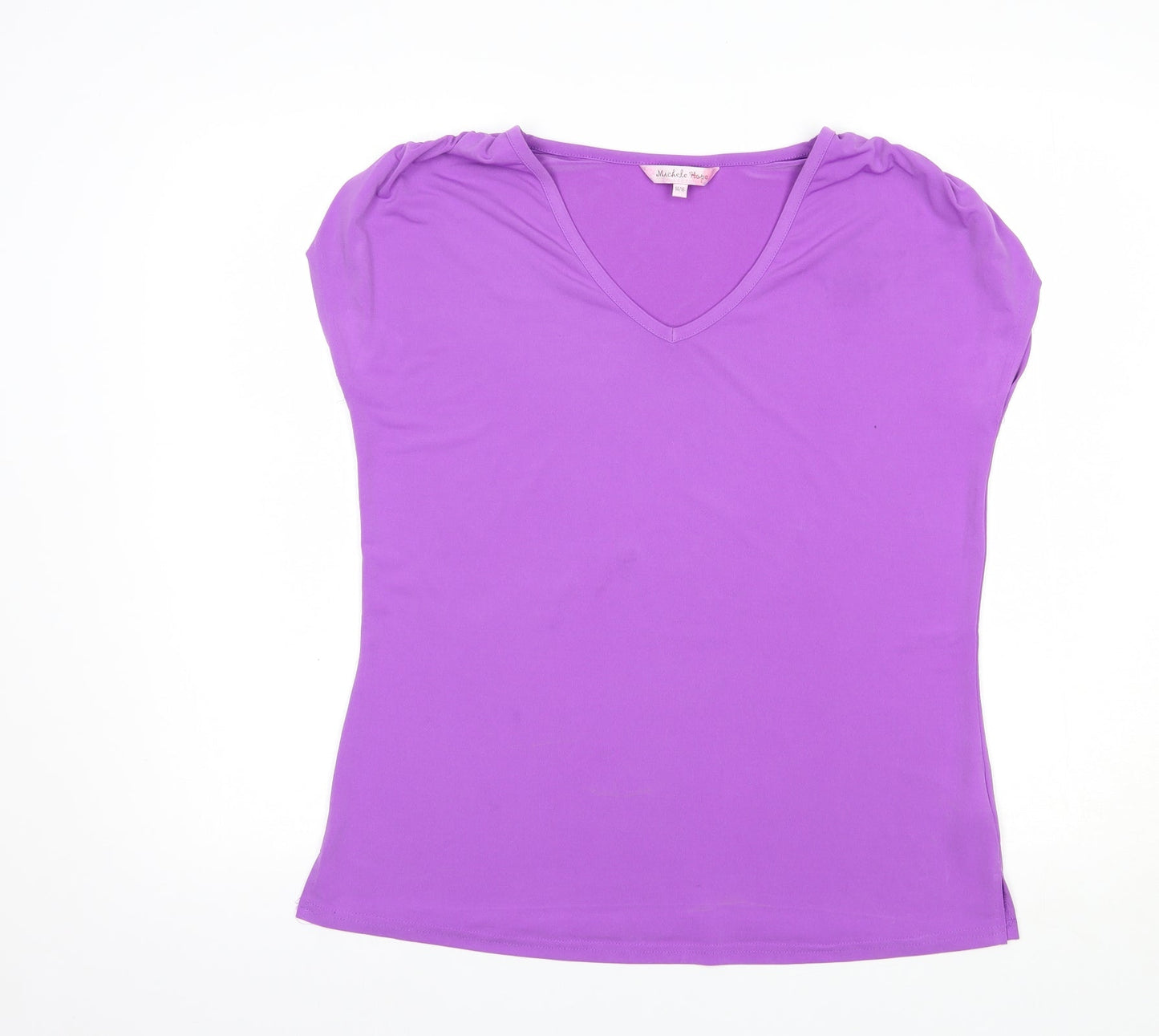 Michele Hope Womens Purple  Polyester Basic T-Shirt Size 14 V-Neck
