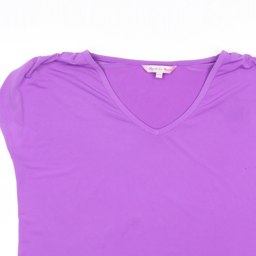 Michele Hope Womens Purple  Polyester Basic T-Shirt Size 14 V-Neck