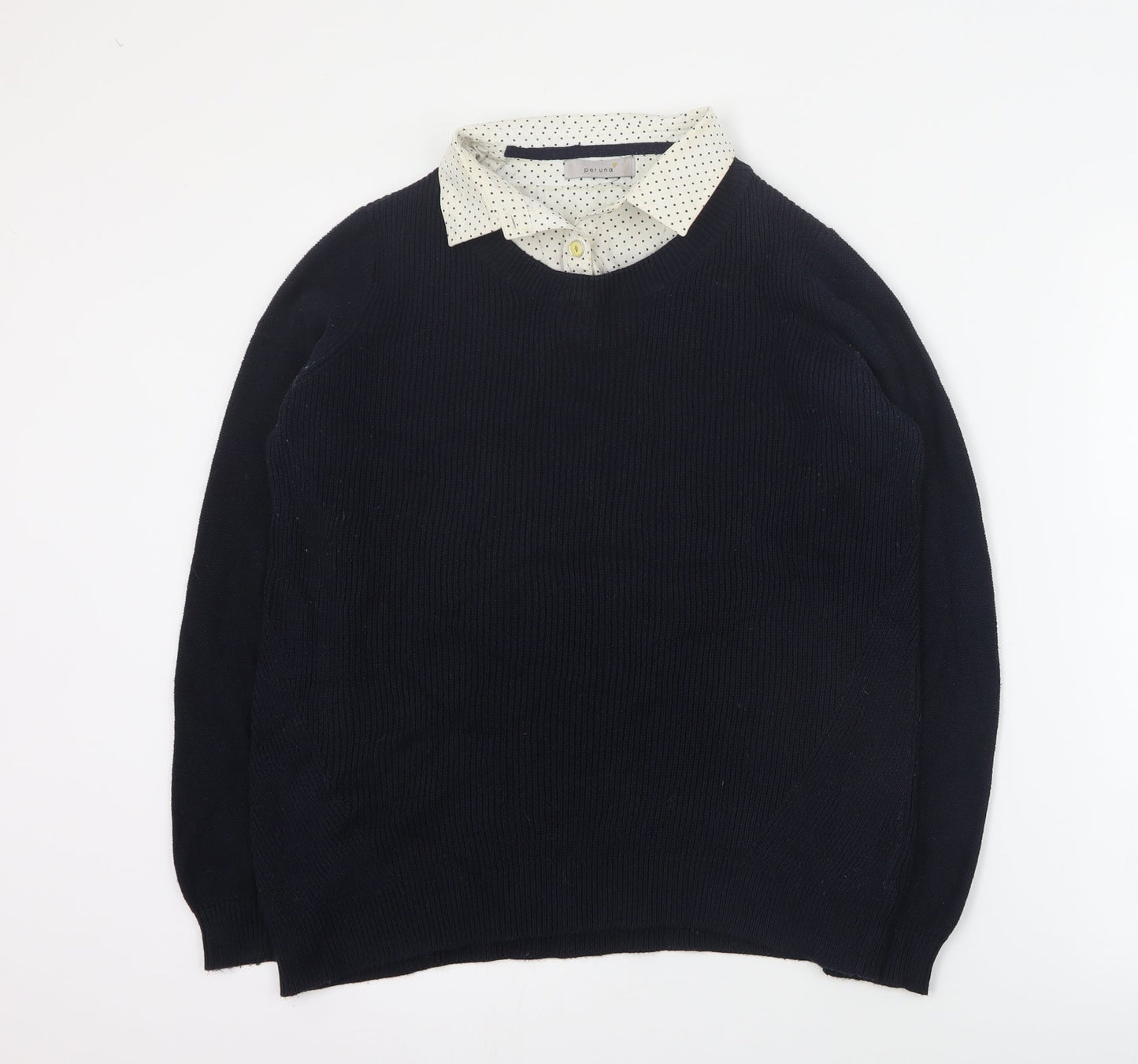 Per Una Womens Black Collared  Cotton Pullover Jumper Size 12