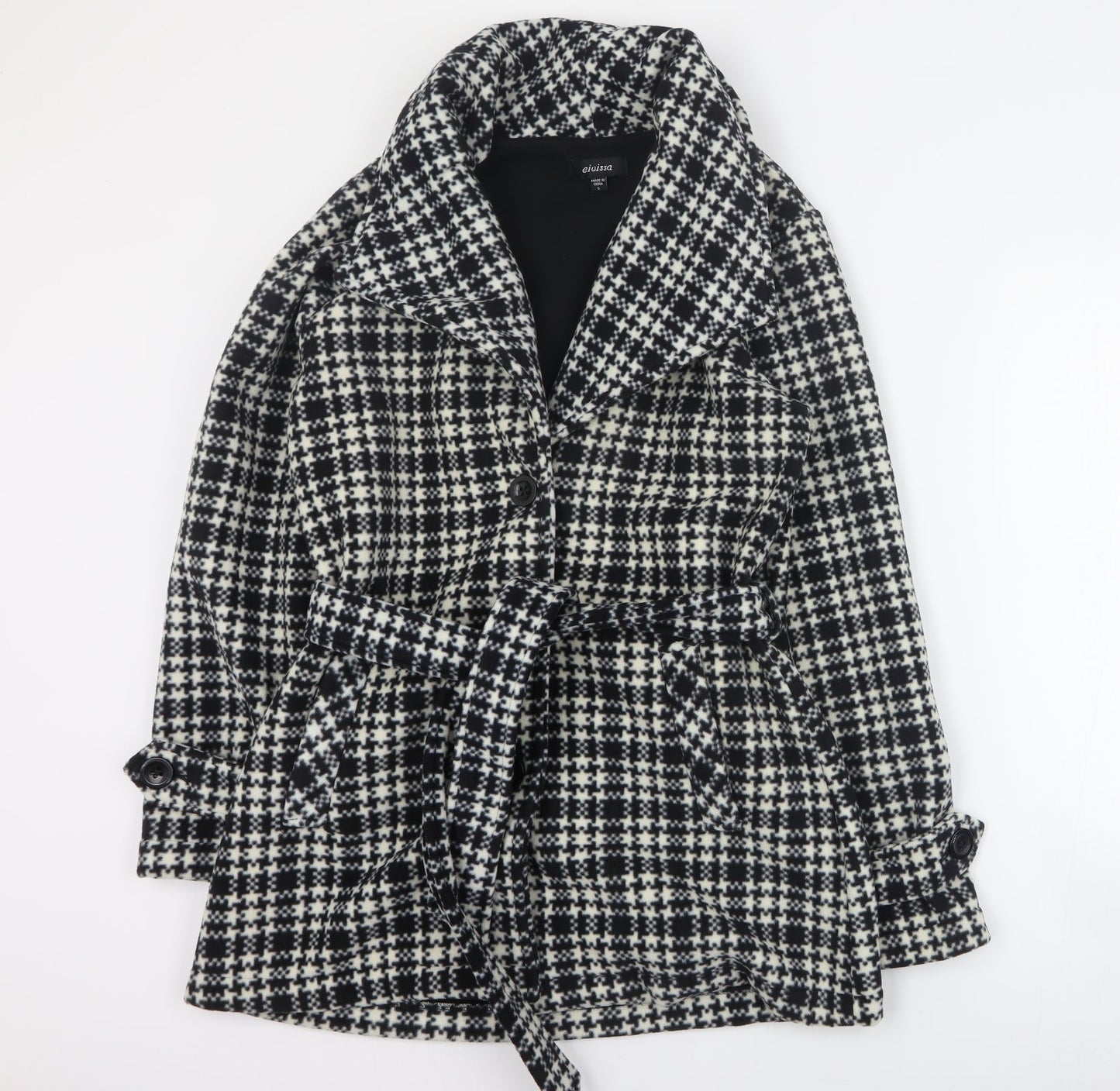 Eivissa Womens Black Houndstooth  Pea Coat Coat Size S  Button