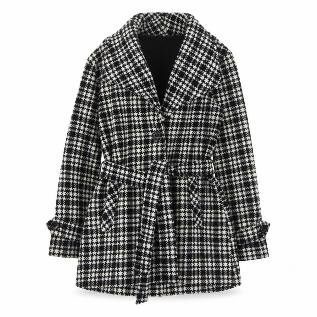 Eivissa Womens Black Houndstooth  Pea Coat Coat Size S  Button