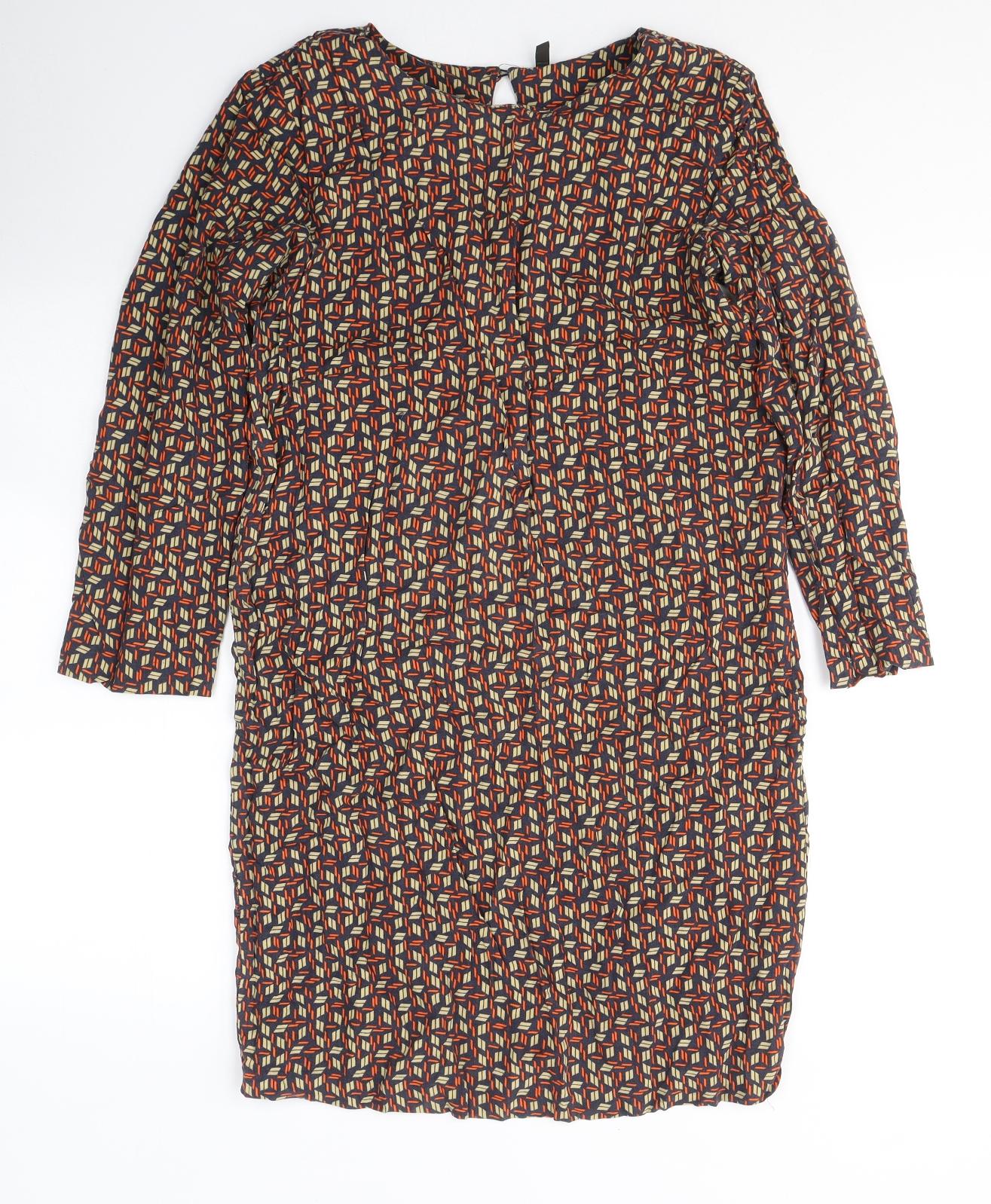 United Colors of Benetton Womens Multicoloured Geometric Viscose A-Line  Size S  Round Neck Button