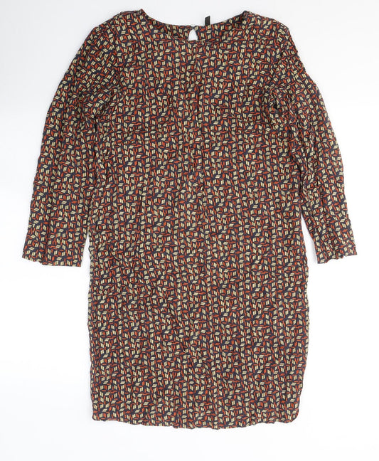 United Colors of Benetton Womens Multicoloured Geometric Viscose A-Line  Size S  Round Neck Button