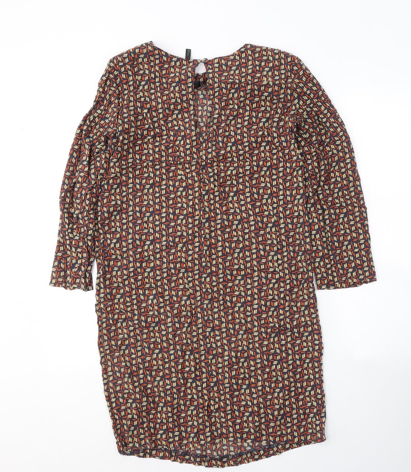 United Colors of Benetton Womens Multicoloured Geometric Viscose A-Line  Size S  Round Neck Button