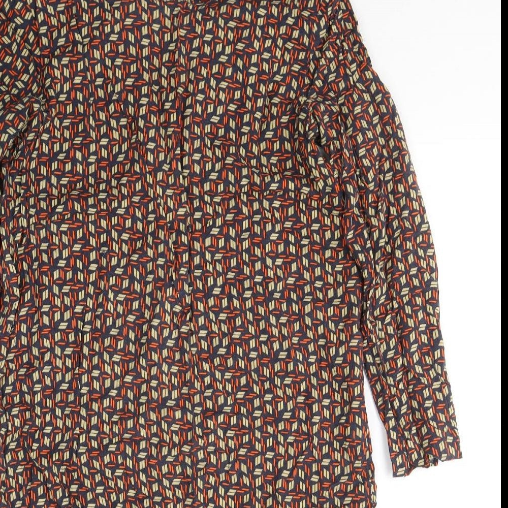 United Colors of Benetton Womens Multicoloured Geometric Viscose A-Line  Size S  Round Neck Button