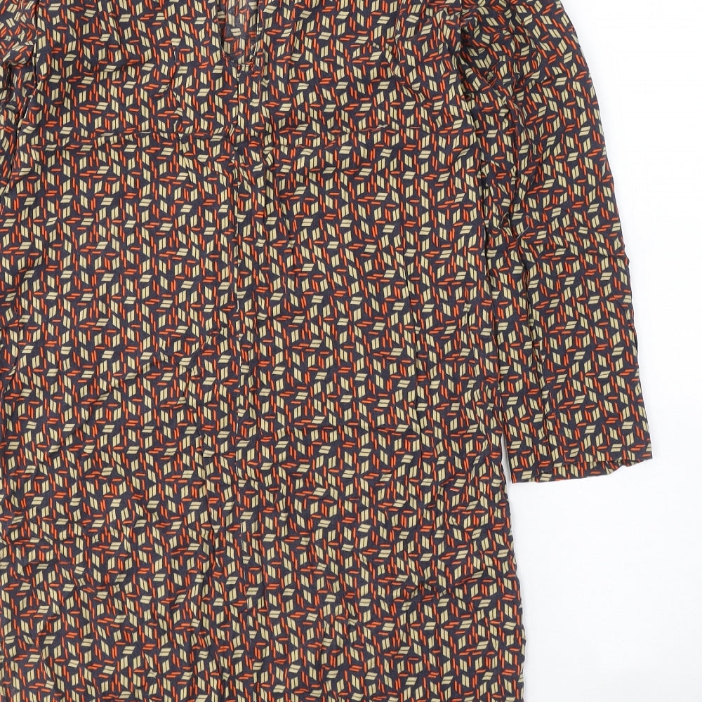 United Colors of Benetton Womens Multicoloured Geometric Viscose A-Line  Size S  Round Neck Button