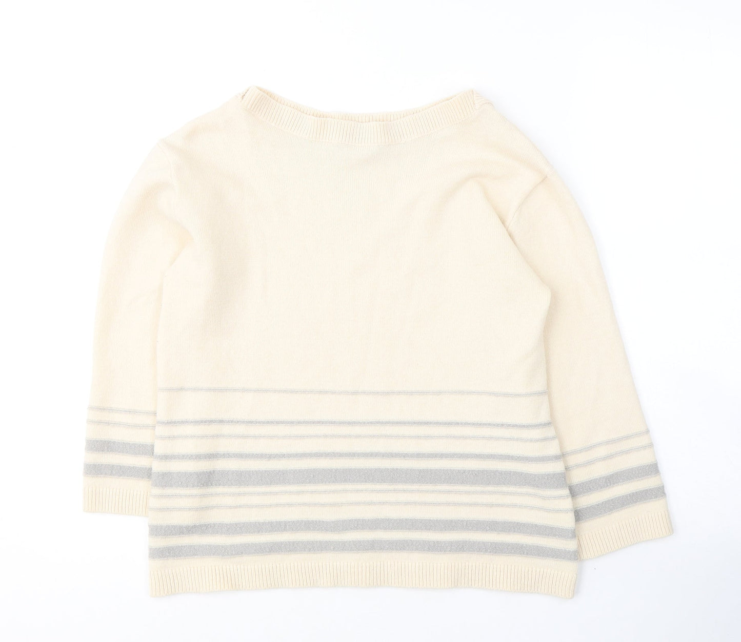 Tru Collection Womens Beige Round Neck Striped Acrylic Pullover Jumper Size M