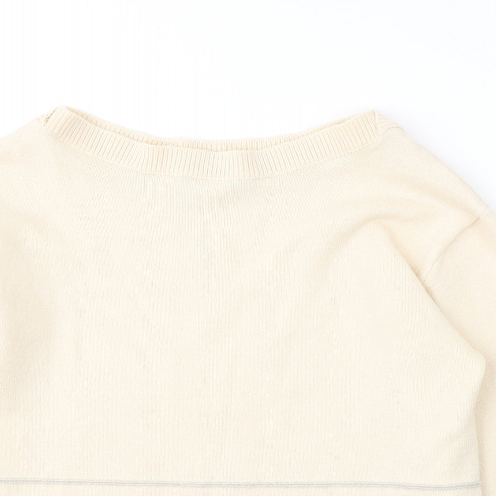 Tru Collection Womens Beige Round Neck Striped Acrylic Pullover Jumper Size M