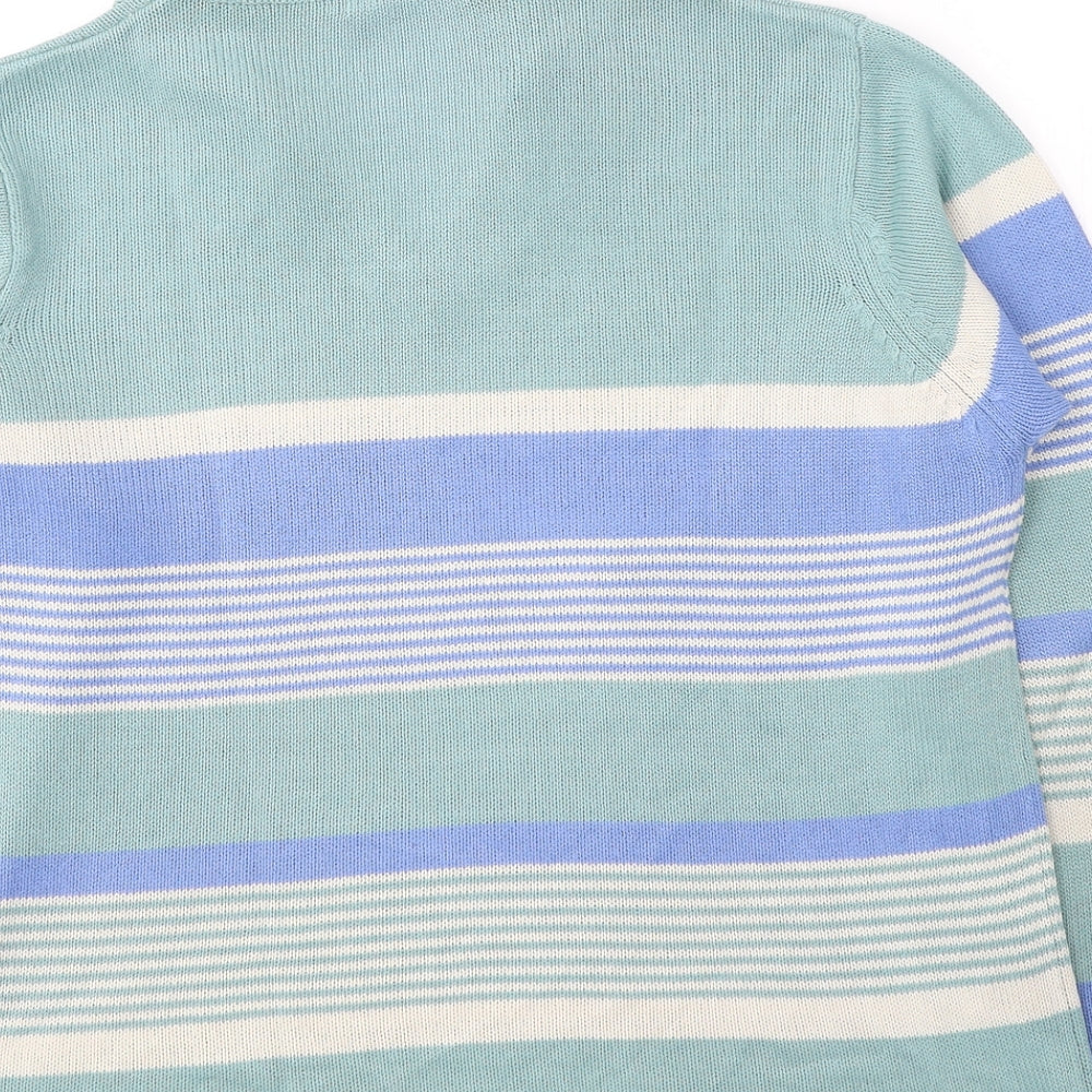 EWM Womens Green Collared Striped Acrylic Pullover Jumper Size 14