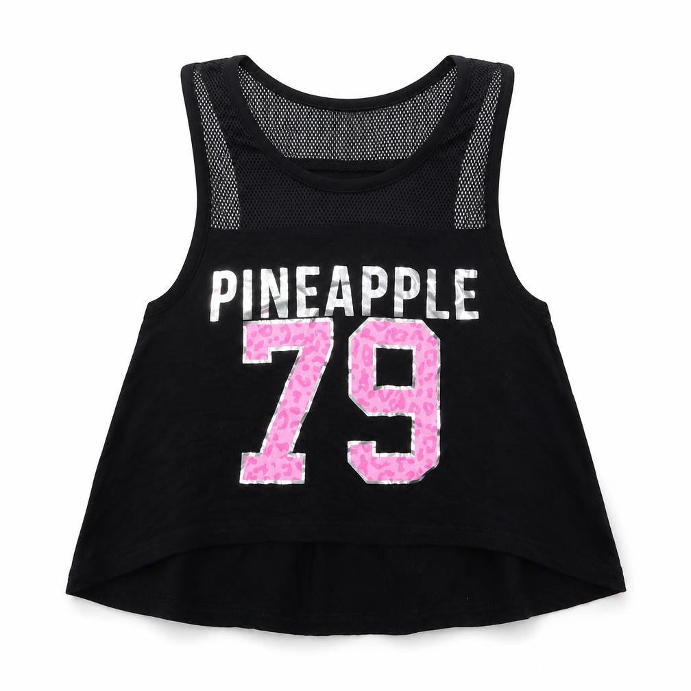 Pineapple  Girls Black Animal Print Viscose Basic Tank Size 9-10 Years Round Neck