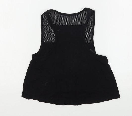 Pineapple  Girls Black Animal Print Viscose Basic Tank Size 9-10 Years Round Neck