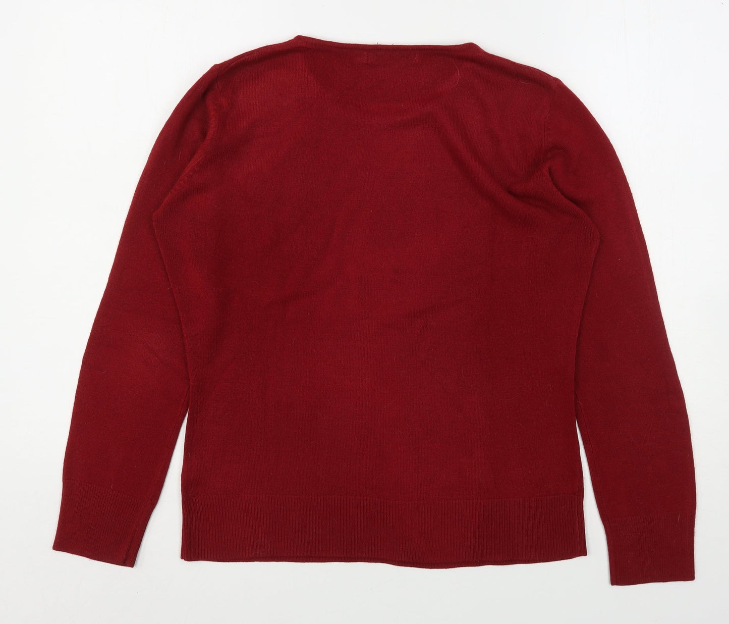 M&Co Womens Red Round Neck  Acrylic Pullover Jumper Size M