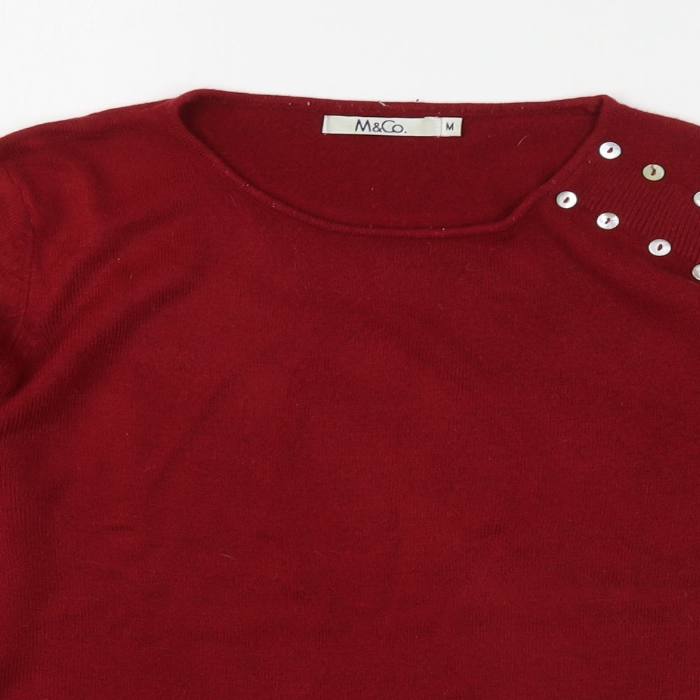 M&Co Womens Red Round Neck  Acrylic Pullover Jumper Size M