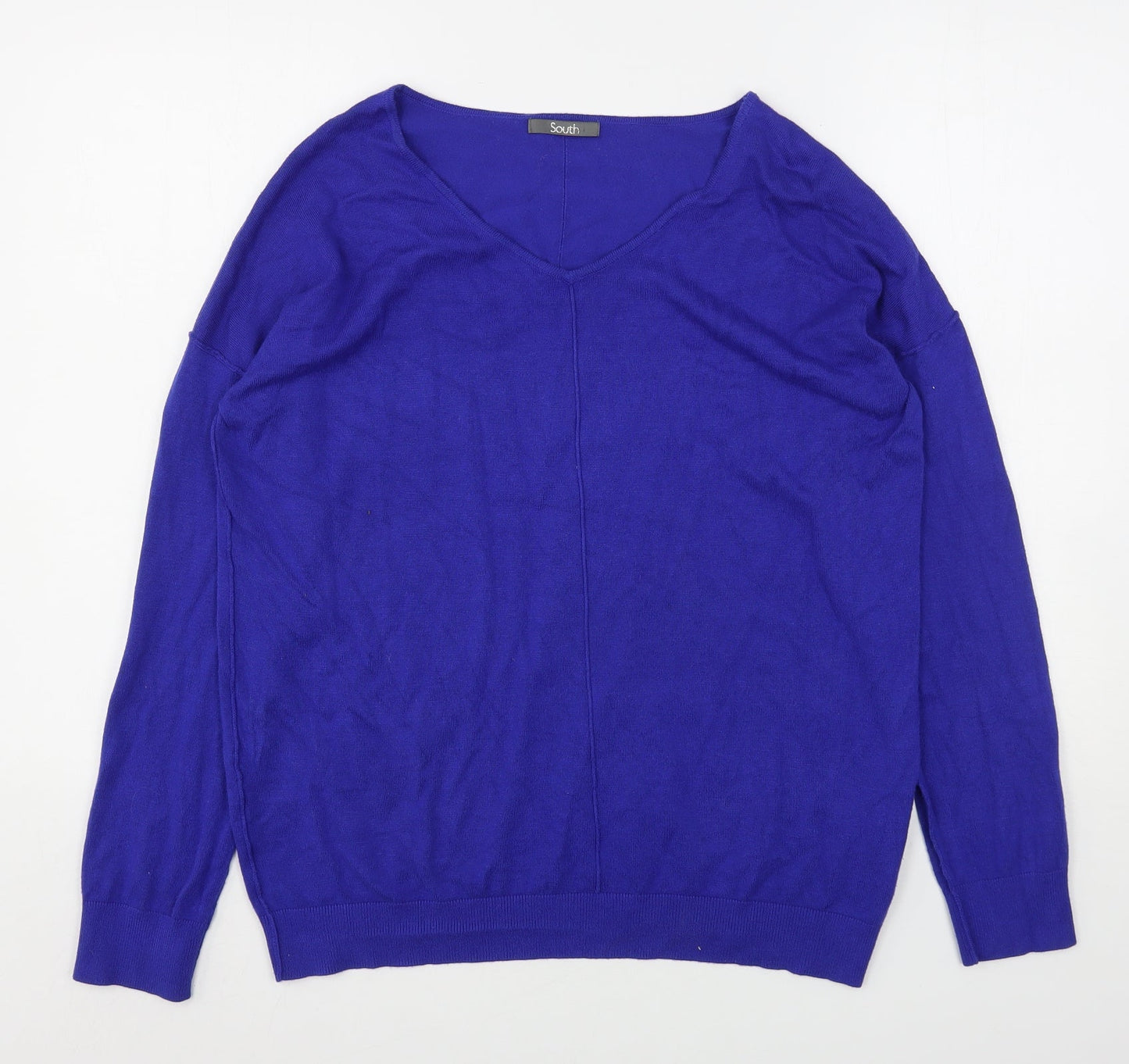 South Womens Blue V-Neck  Viscose Pullover Jumper Size 12