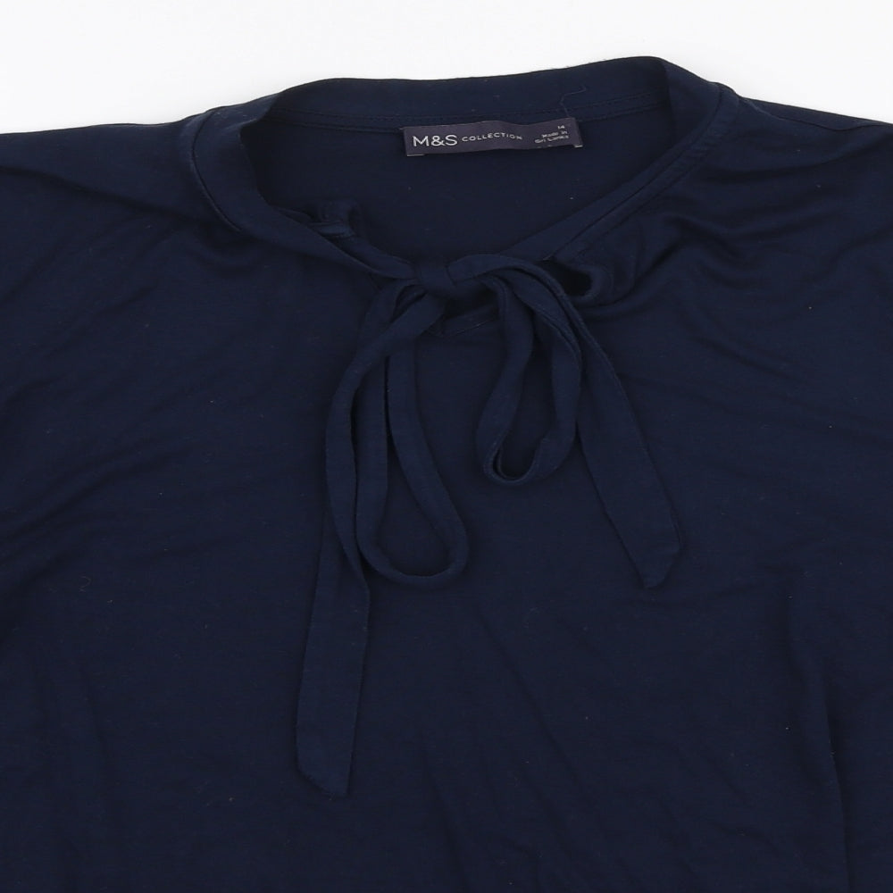 Marks and Spencer Womens Blue  Viscose Jersey T-Shirt Size 14 Round Neck