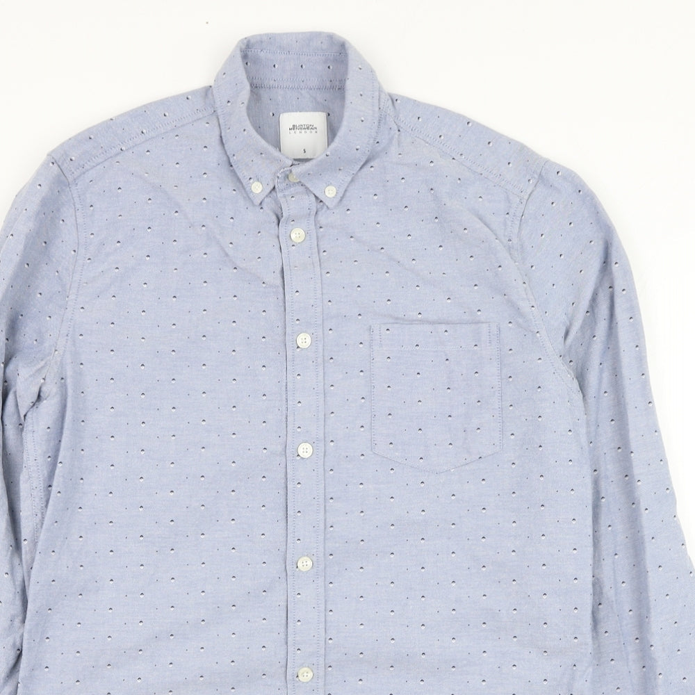 Burton Mens Blue Geometric Cotton  Button-Up Size S Collared Button