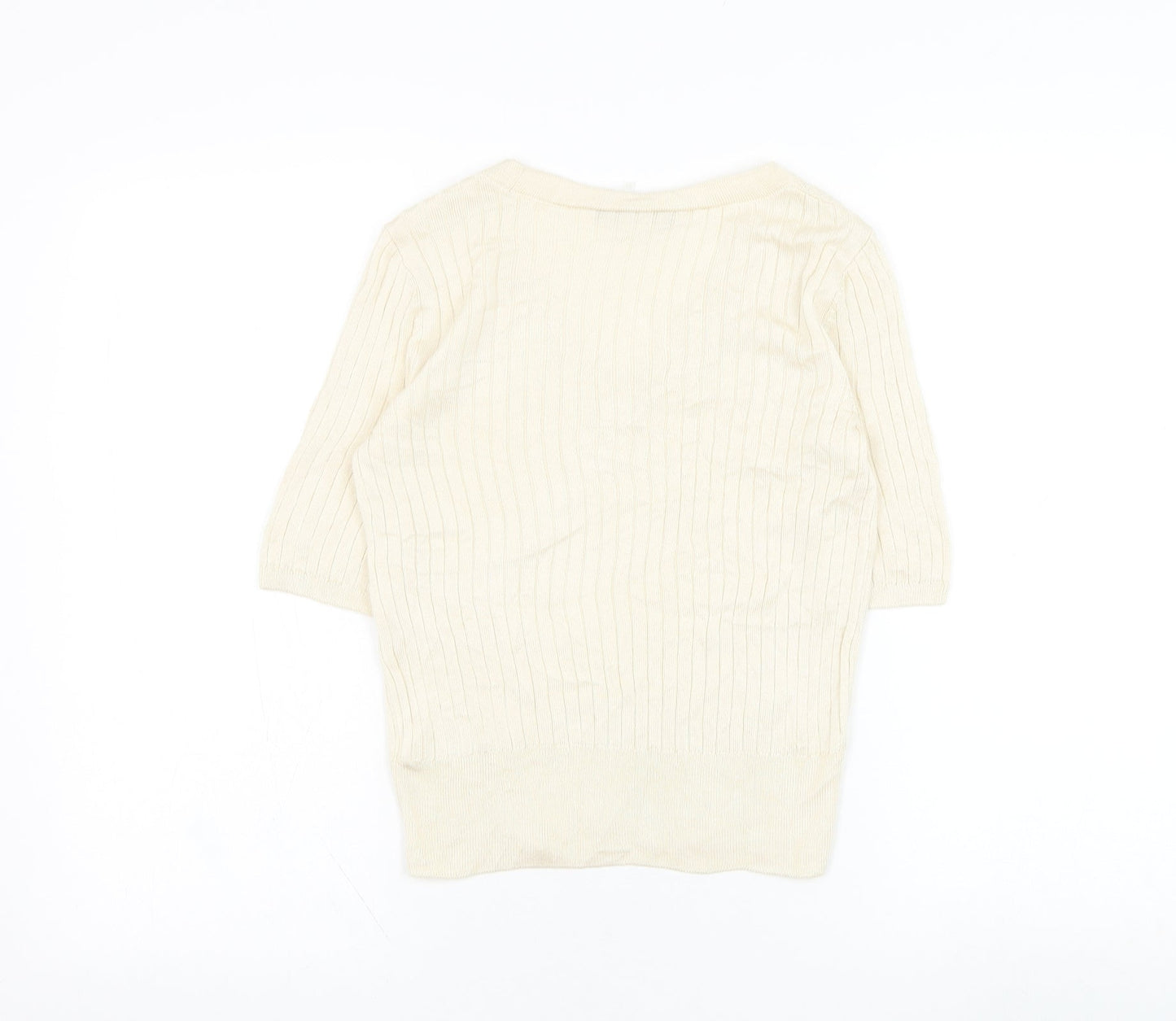 Marks and Spencer Womens Beige V-Neck  Viscose Pullover Jumper Size 10