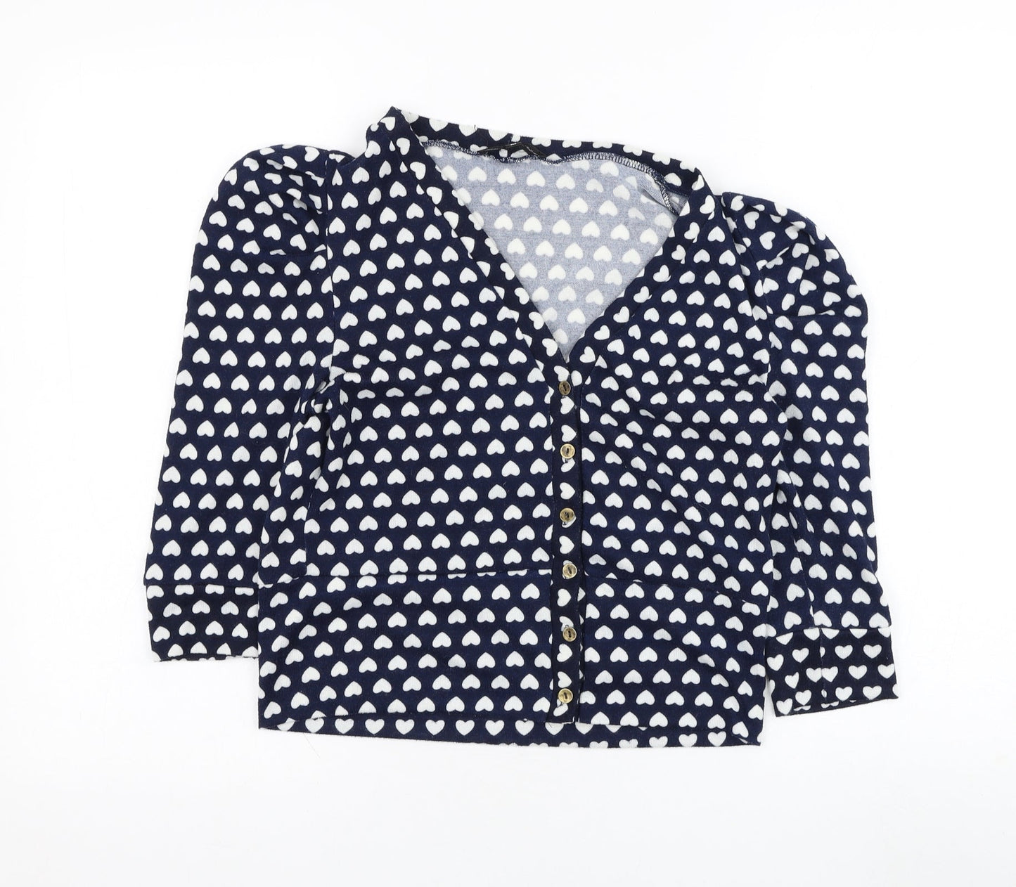 QED London Womens Blue V-Neck  Polyester Cardigan Jumper Size M   - Heart
