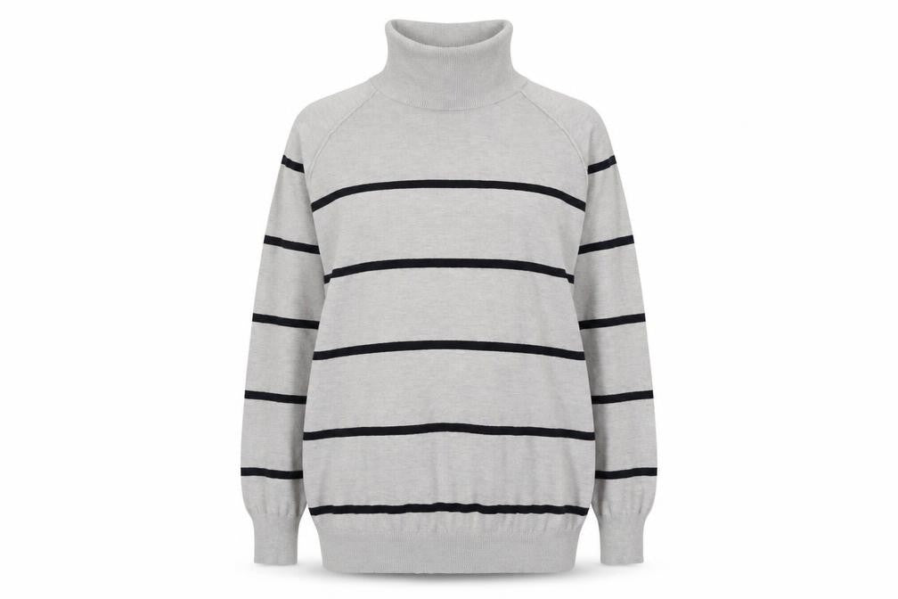 M&Co Womens Grey Roll Neck Striped Viscose Pullover Jumper Size 16