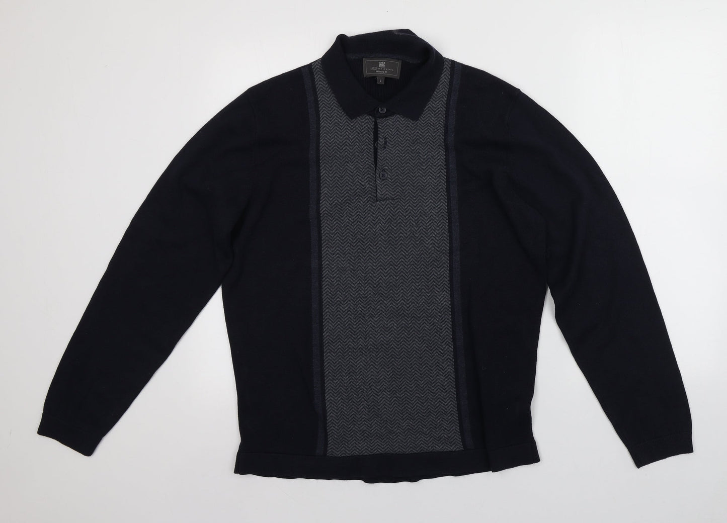 Marks and Spencer Mens Blue Collared  Cotton Pullover Jumper Size L