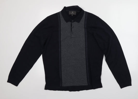 Marks and Spencer Mens Blue Collared  Cotton Pullover Jumper Size L