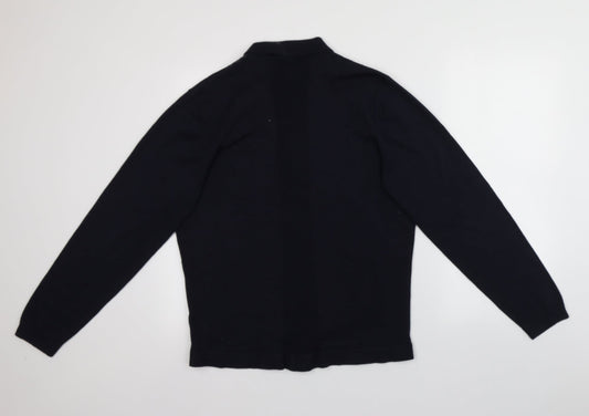 Marks and Spencer Mens Blue Collared  Cotton Pullover Jumper Size L