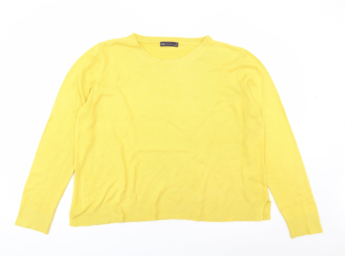 Marks and Spencer Womens Yellow Crew Neck  Acrylic Pullover Jumper Size 20
