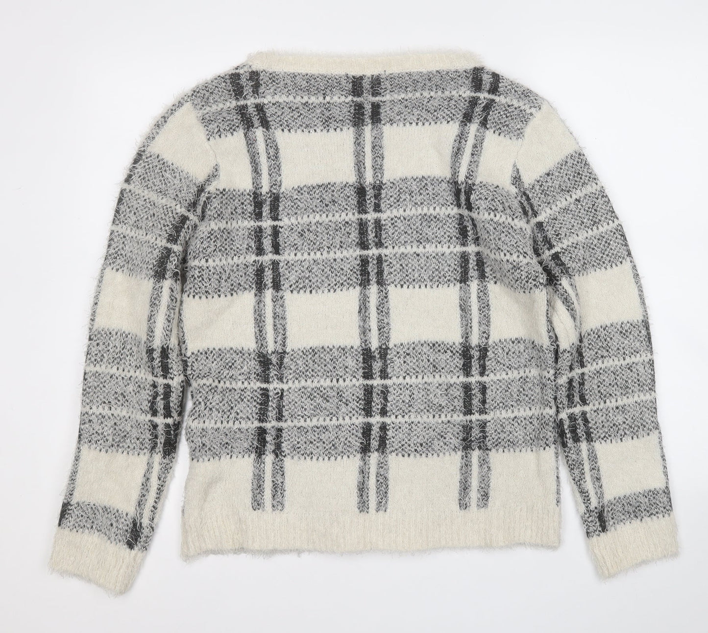 New Look Womens Grey Round Neck Plaid Acrylic Pullover Jumper Size 14