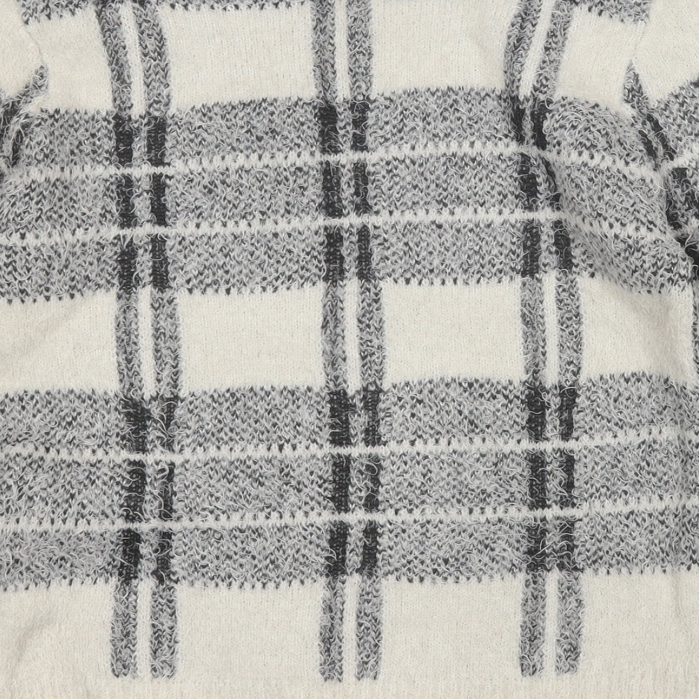 New Look Womens Grey Round Neck Plaid Acrylic Pullover Jumper Size 14