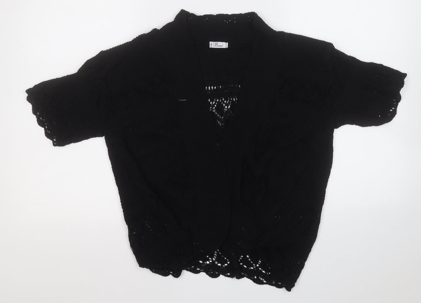 Bina Womens Black V-Neck  Cotton Cardigan Jumper Size M