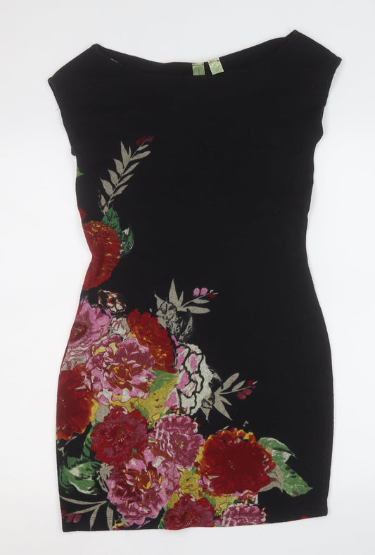 Johnny Martin Womens Black Floral Polyester A-Line  Size M  Round Neck