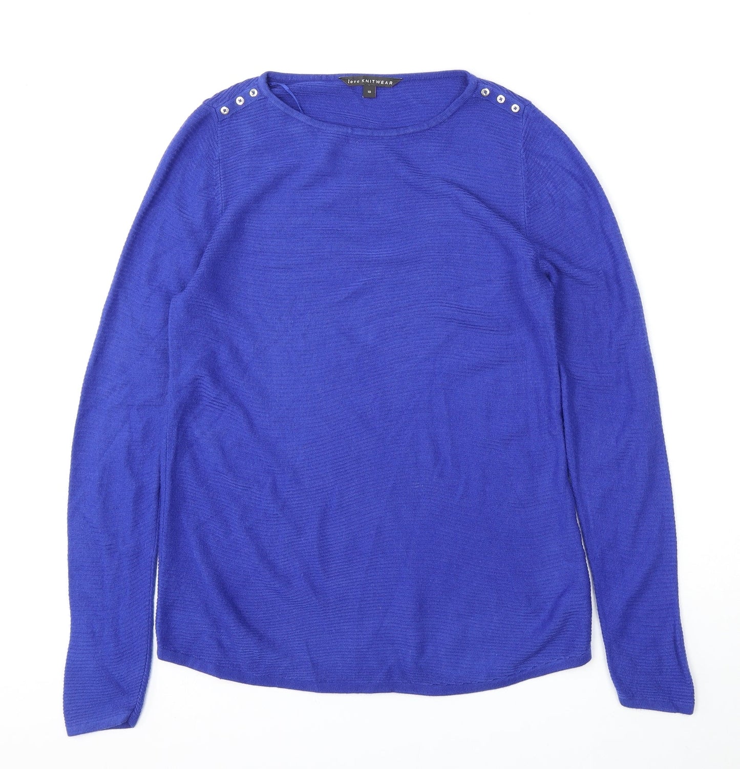 Bonmarché Womens Blue Round Neck  Acrylic Pullover Jumper Size 10