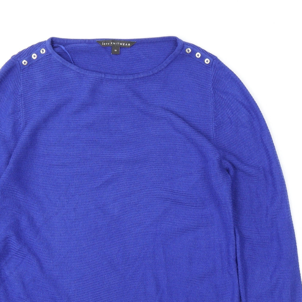 Bonmarché Womens Blue Round Neck  Acrylic Pullover Jumper Size 10