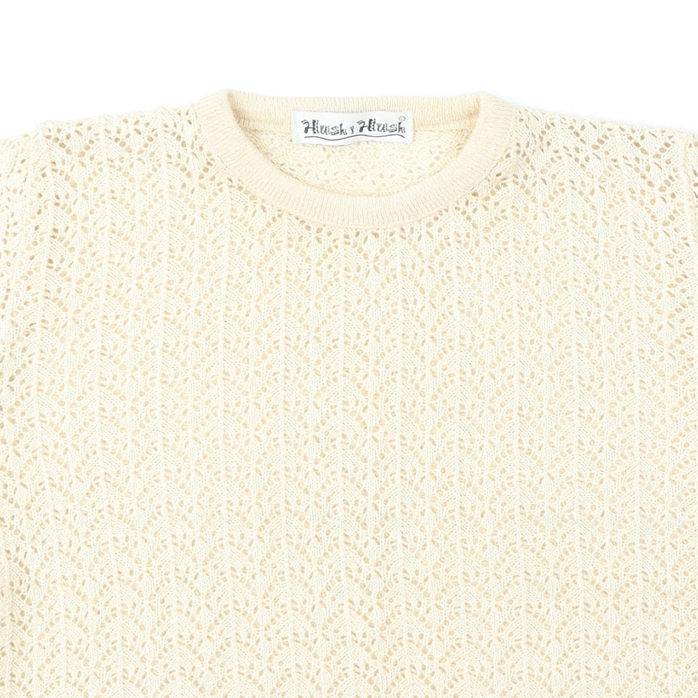 Hush Hush Womens Beige Round Neck  Polyester Pullover Jumper Size M
