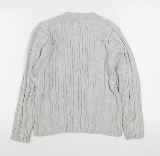 BM Mens Grey V-Neck  Cotton Pullover Jumper Size M