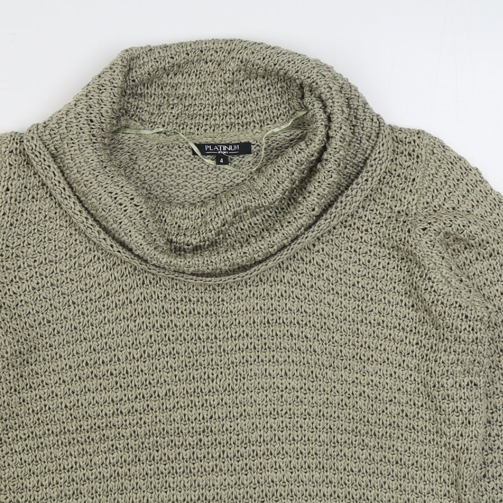 Platinum Womens Beige Roll Neck  Acrylic Pullover Jumper Size S