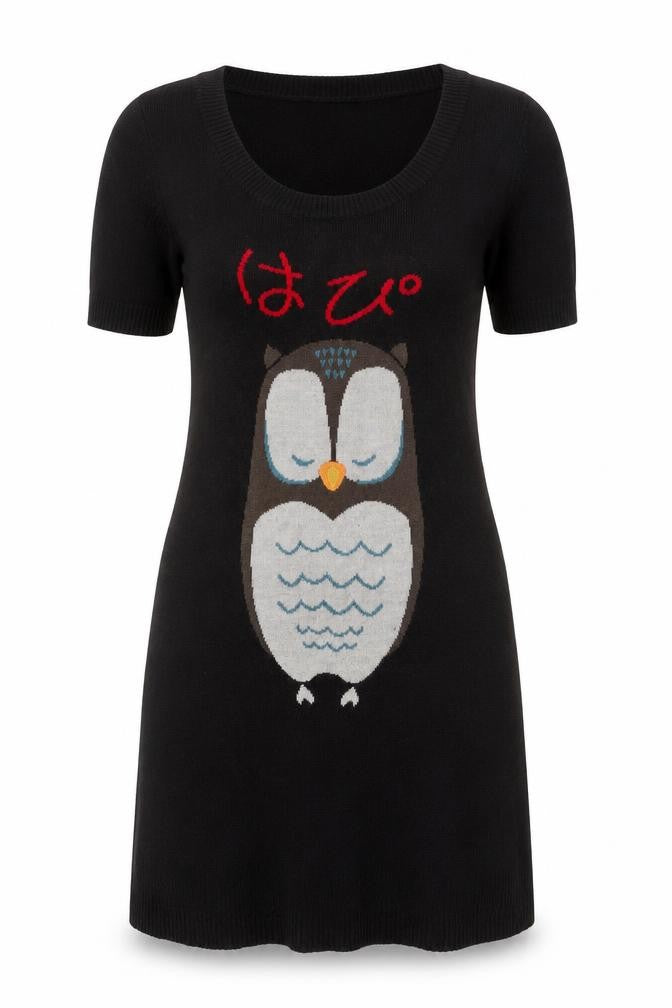 Happie Loves it Womens Black  Acrylic Jumper Dress  Size S  Scoop Neck Pullover