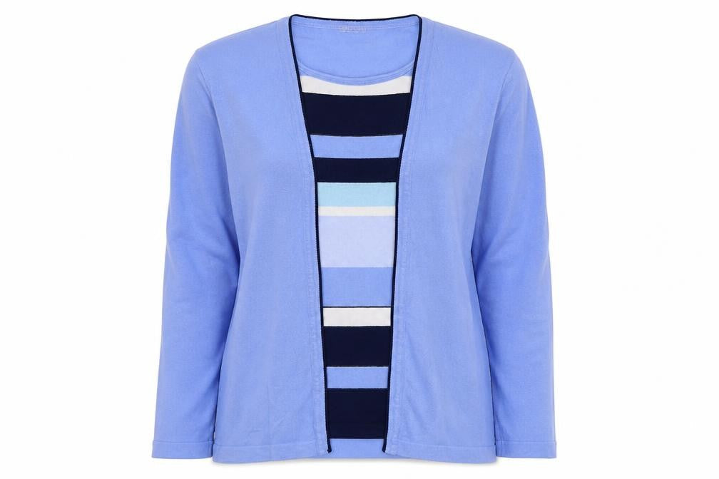 Rare Womens Blue Round Neck Striped Viscose Pullover Jumper Size 12