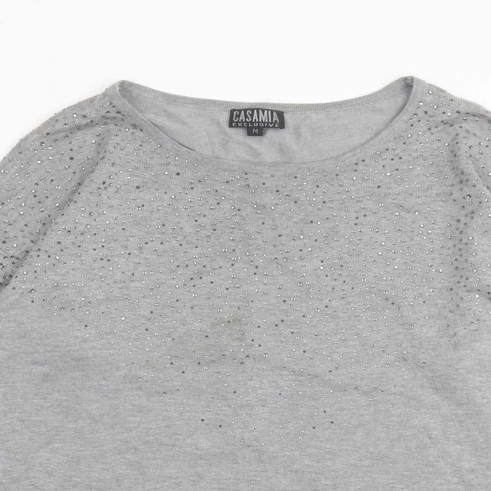 Casamia  Womens Grey Crew Neck  Viscose Pullover Jumper Size M