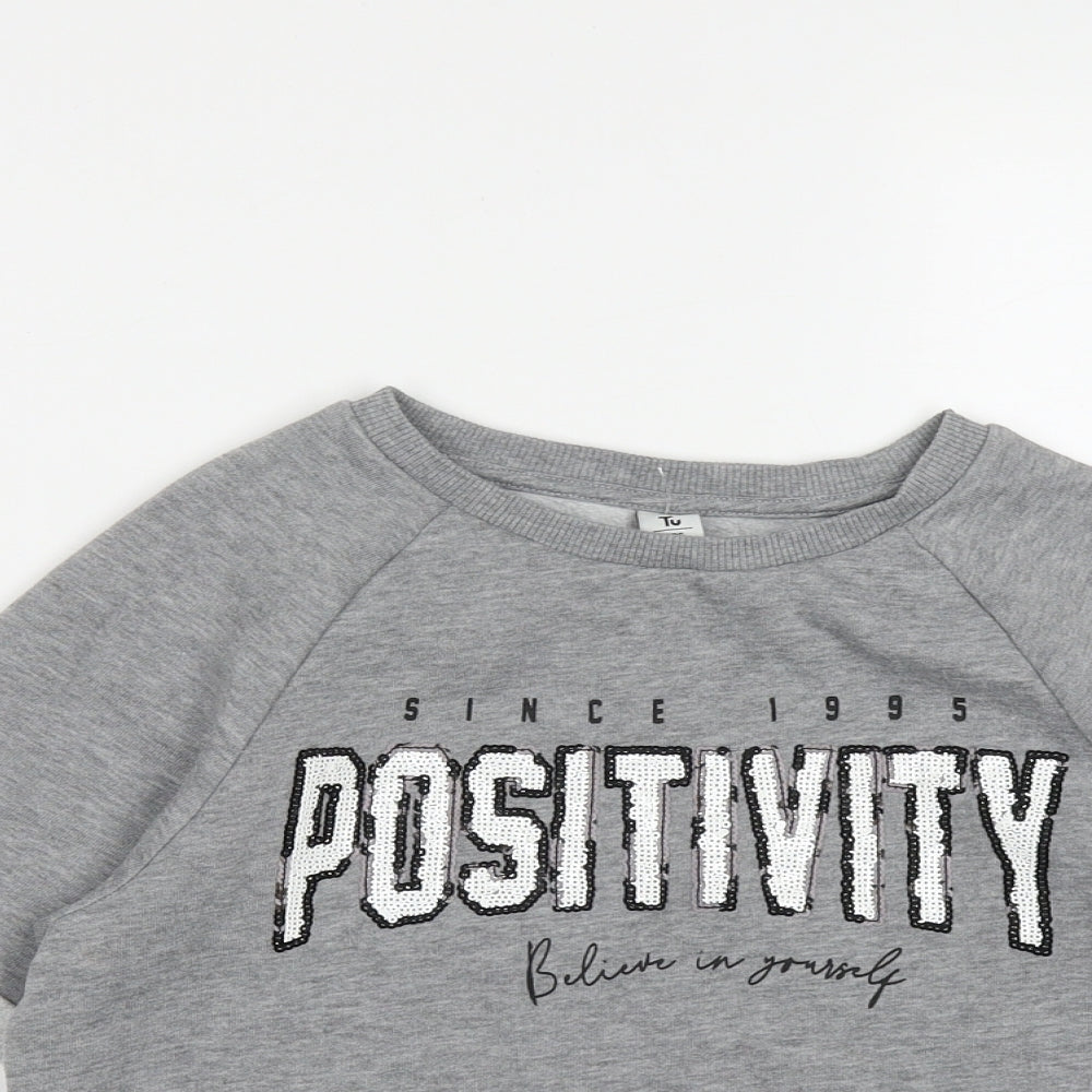 TU Girls Grey  Polyester Pullover Sweatshirt Size 11 Years