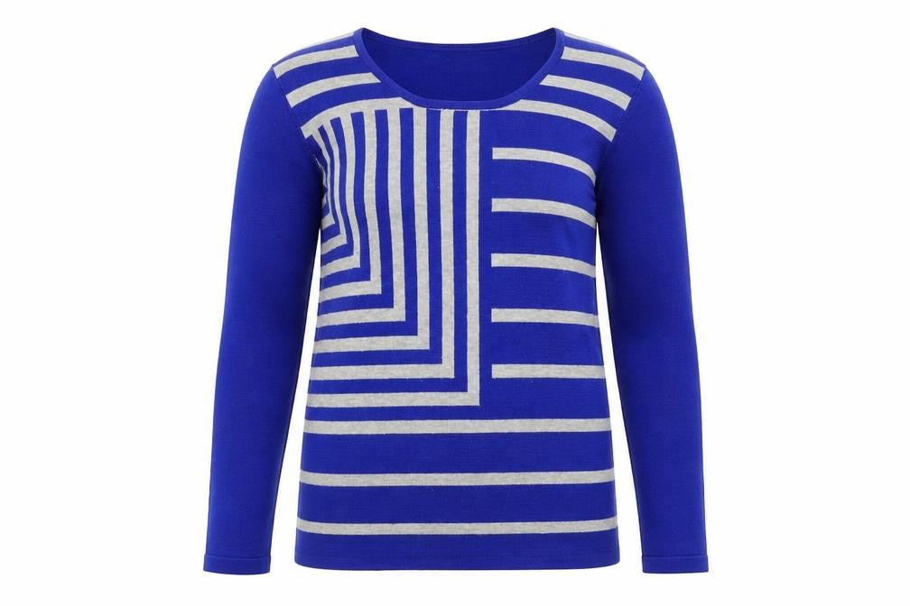 Text Womens Blue Round Neck Geometric Acrylic Pullover Jumper Size M