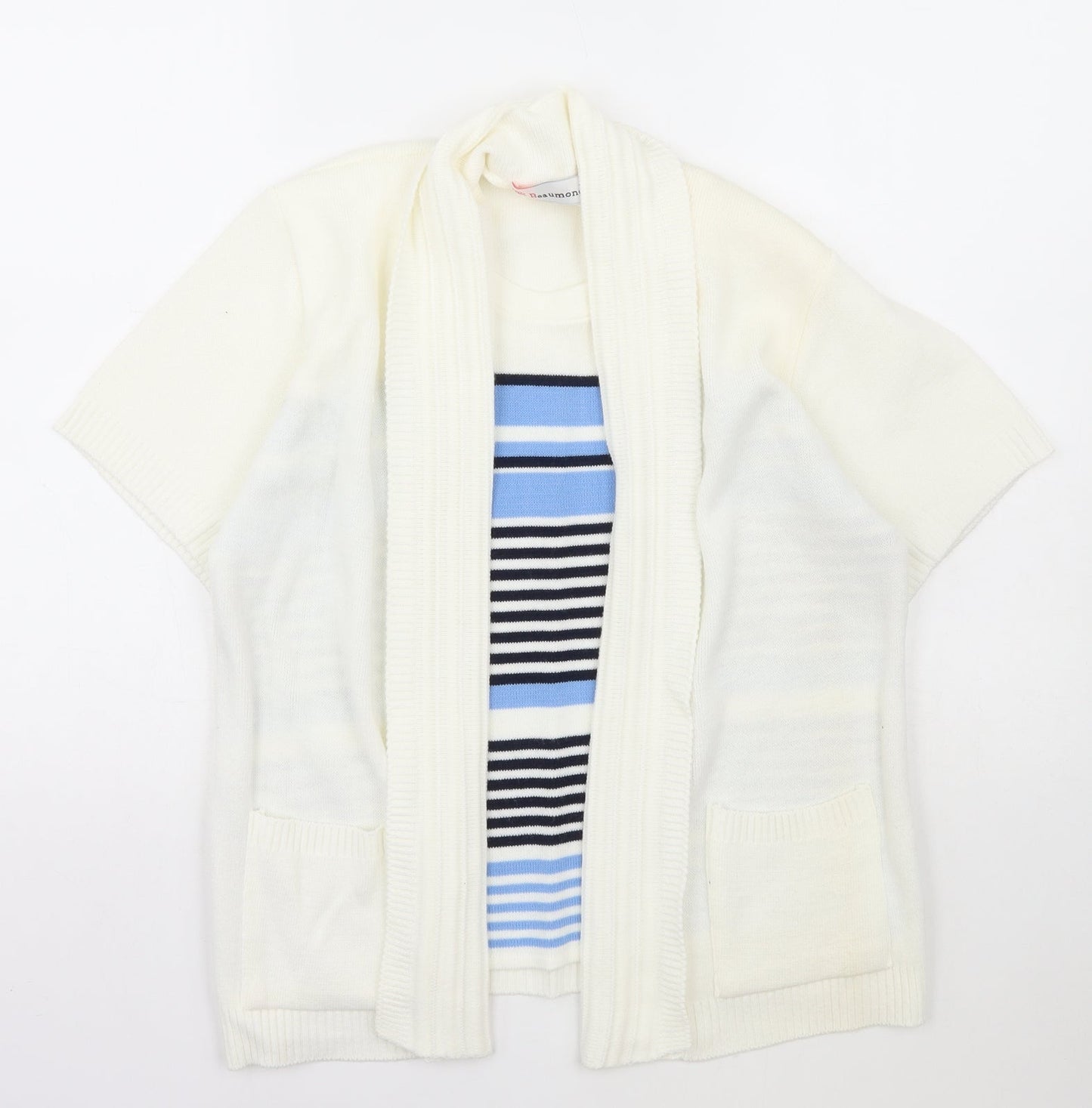 Beaumonde Womens Ivory Collared Striped Acrylic Pullover Jumper Size M