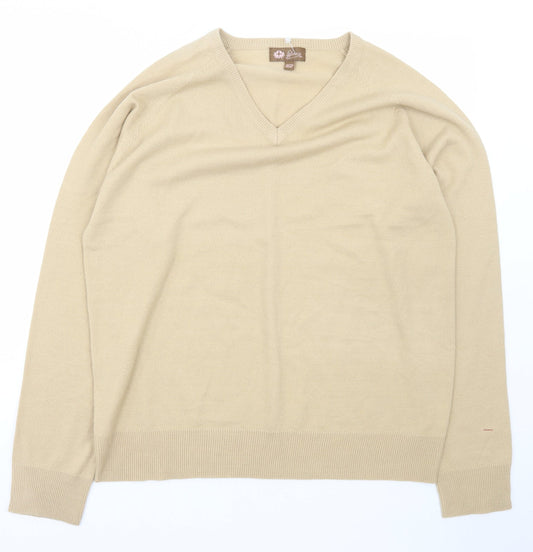 Lime Mens Beige V-Neck  Acrylic Pullover Jumper Size XL